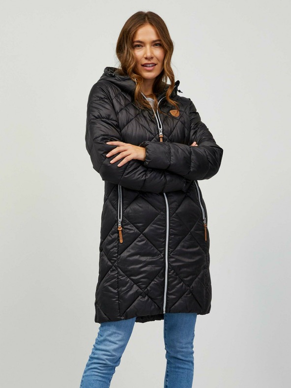 Sam 73 Černý dámský prošívaný kabát s kapucí Sam 73