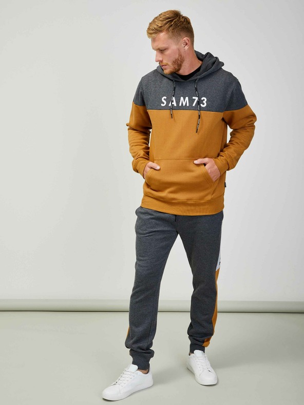 Sam 73 Šedo-hnědá pánská mikina s kapucí SAM 73 Eldos