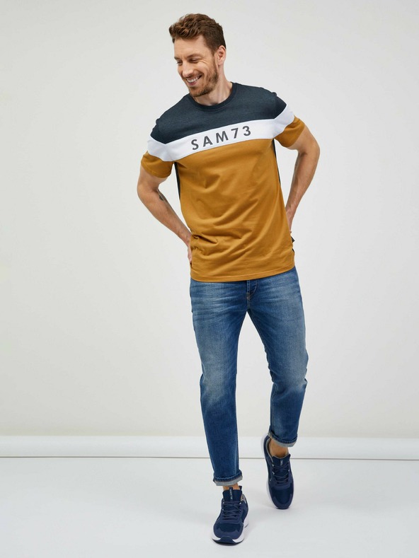 Sam 73 Šedo-hnědé pánské tričko SAM 73 Kavix