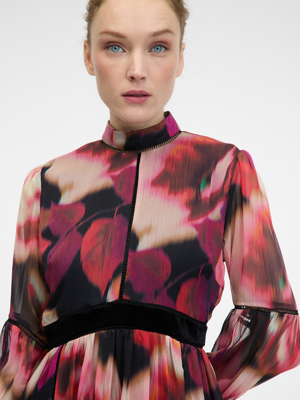 Orsay Červené vzorované dámské šaty ke kolenům ORSAY