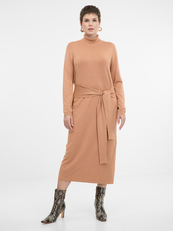 Orsay Světle hnědé dámské midi šaty ORSAY