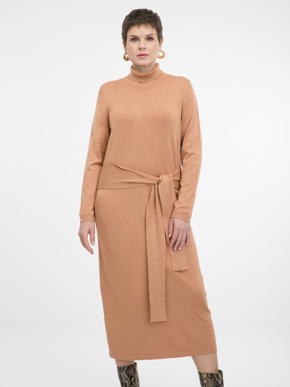 Orsay Světle hnědé dámské midi šaty ORSAY