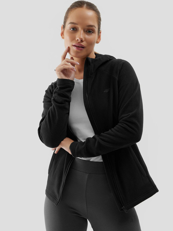 4F Dámská fleece mikina na zip regular s kapucí 4F