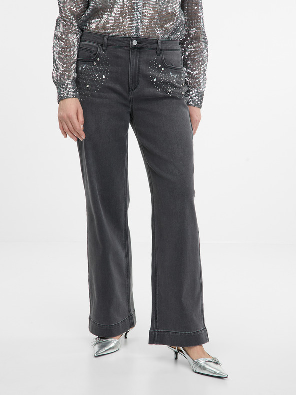 Orsay Tmavě šedé dámské wide leg džíny ORSAY