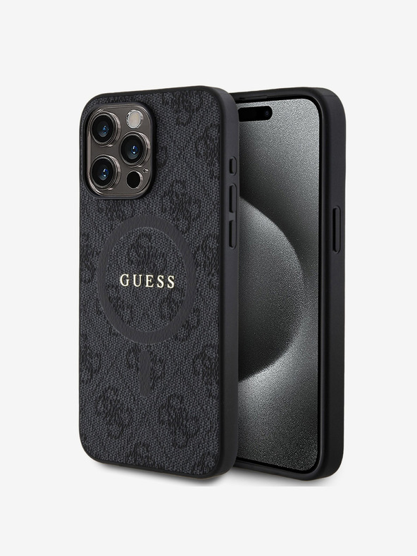 Guess Guess PU Leather 4G Colored Ring MagSafe Zadní Kryt pro iPhone 15 Pro Max Black
