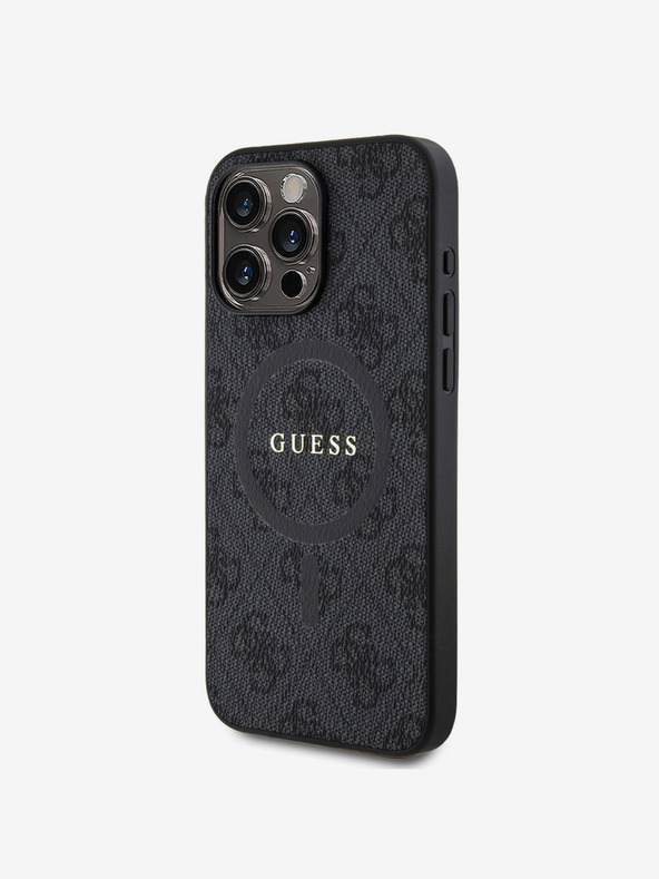 Guess Guess PU Leather 4G Colored Ring MagSafe Zadní Kryt pro iPhone 15 Pro Max Black