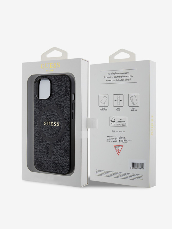 Guess Guess PU Leather 4G Colored Ring MagSafe Zadní Kryt pro iPhone 15 Black