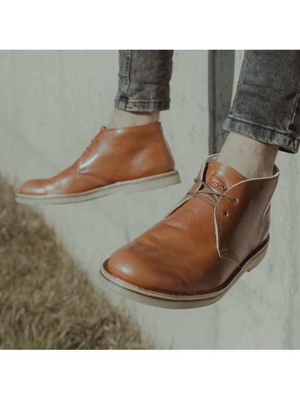Vasky Pánské kožené kotníkové boty hnědé - jarní / podzimní boty, obuv Vasky Desert Cognac