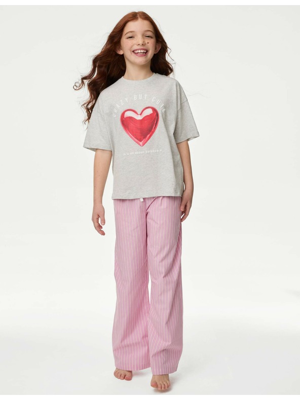 Marks & Spencer Pyžamo z čisté bavlny se srdíčkovým potiskem (3–16 let) Marks & Spencer šedá