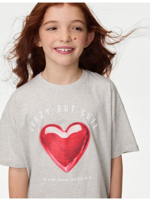 Marks & Spencer Pyžamo z čisté bavlny se srdíčkovým potiskem (3–16 let) Marks & Spencer šedá