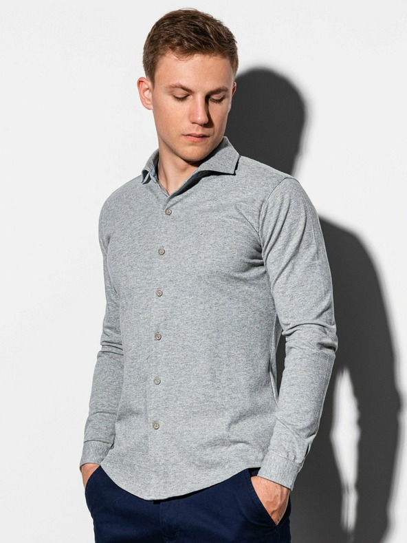 Ombre Clothing Šedá pánská košile K540