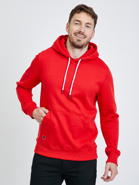 Ombre Clothing Červená pánská basic mikina s kapucí Ombre Clothing