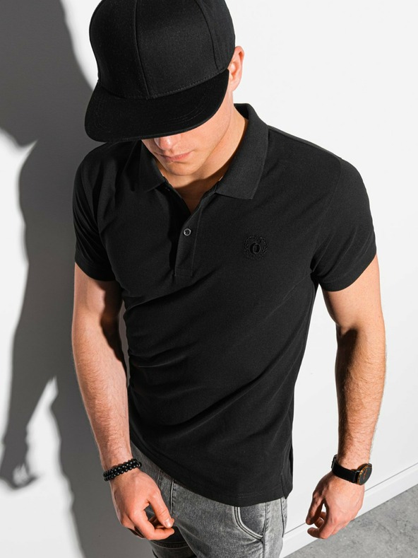 Ombre Clothing Černé pánské basic polo tricko Ombre Clothing