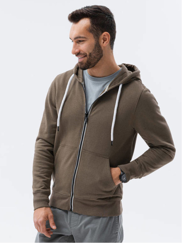 Ombre Clothing Khaki pánská mikina na zip s kapucí Ombre Clothing B1145 basic basic