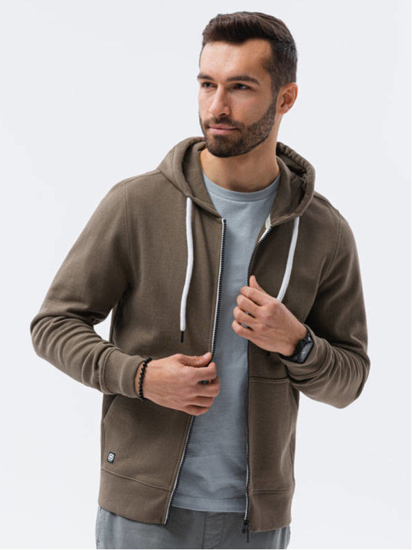 Ombre Clothing Khaki pánská mikina na zip s kapucí Ombre Clothing B1145 basic basic