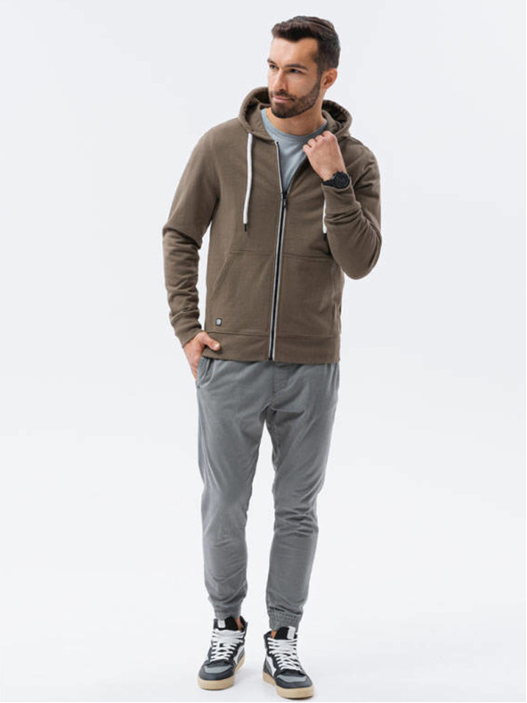 Ombre Clothing Khaki pánská mikina na zip s kapucí Ombre Clothing B1145 basic basic