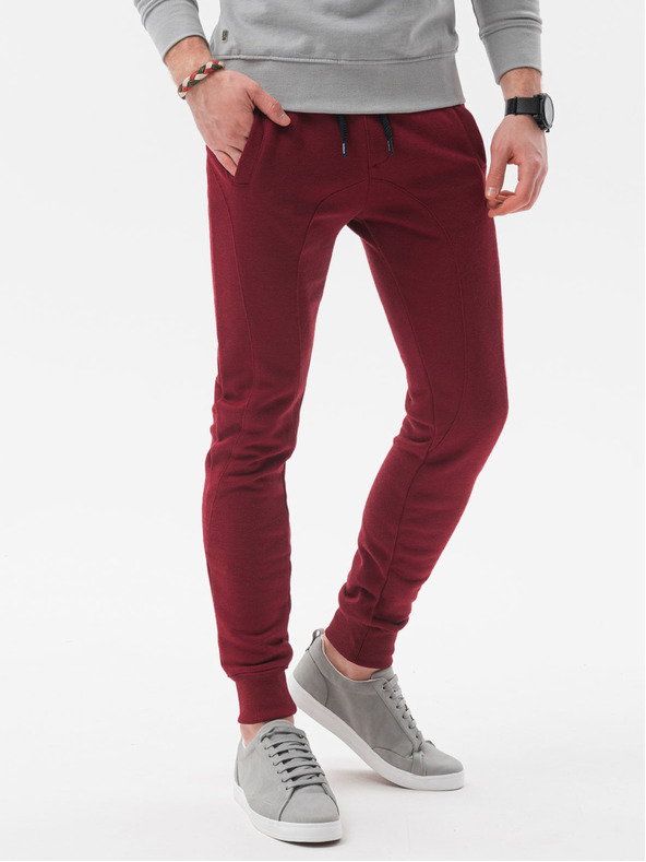 Ombre Clothing Vínové pánské basic tepláky Ombre Clothing