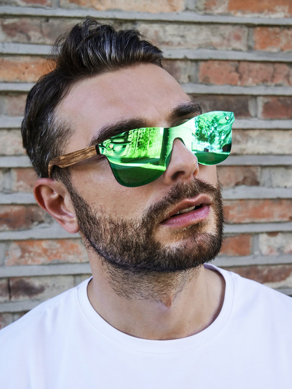 VEYREY VeyRey Dřevěné sluneční brýle Nerd Stove zelená skla