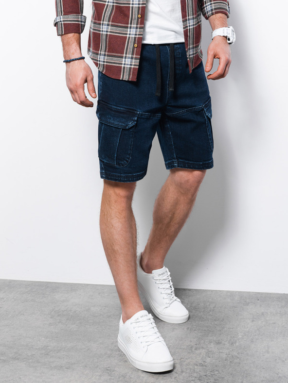 Ombre Clothing Tmavě modré pánské džínové kraťasy Ombre Clothing W362