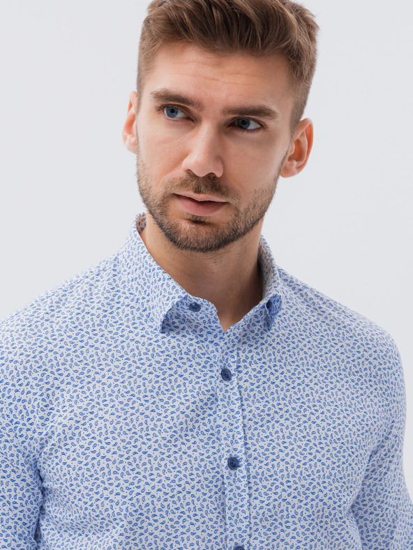 Ombre Clothing Světle modrá pánská vzorovaná košile Ombre Clothing