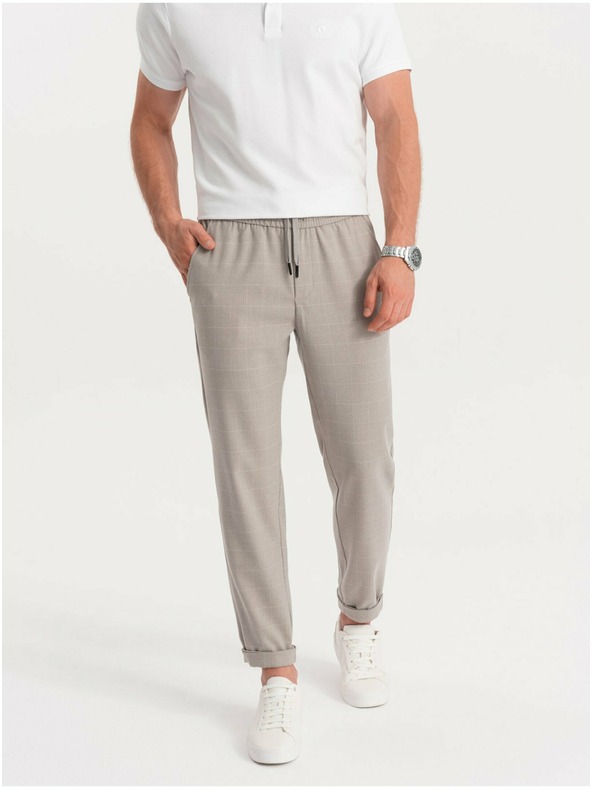 Ombre Clothing Světle šedé pánské kostkované kalhoty Ombre Clothing