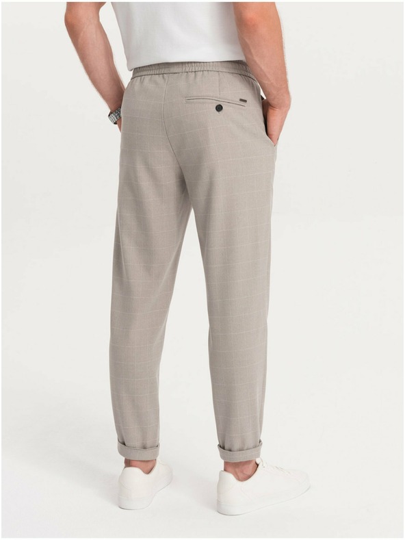 Ombre Clothing Světle šedé pánské kostkované kalhoty Ombre Clothing