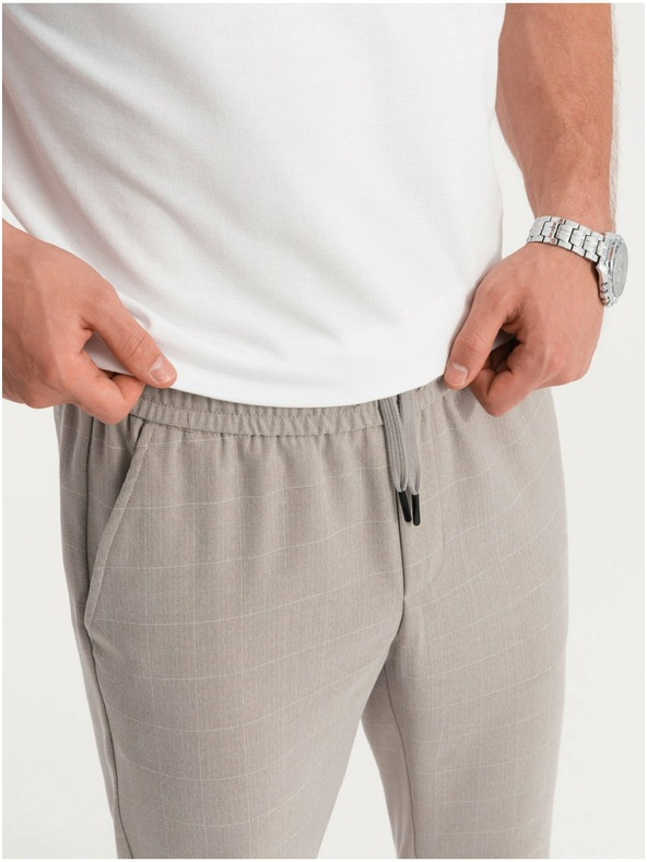 Ombre Clothing Světle šedé pánské kostkované kalhoty Ombre Clothing