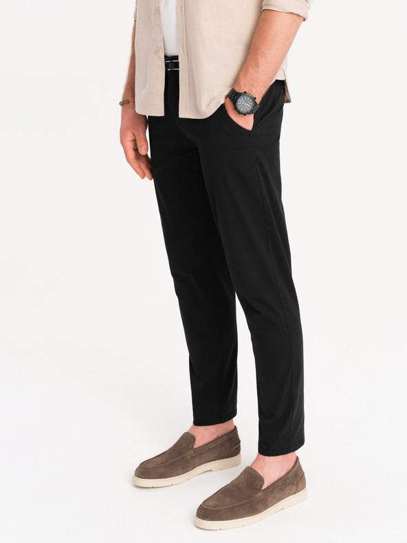 Ombre Clothing Černé pánské chino kalhoty s ozdobným páskem Ombre Clothing
