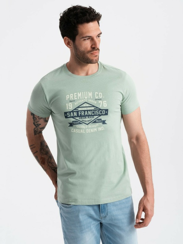 Ombre Clothing Mentolové pánské tričko s potiskem San Francisco Ombre Clothing