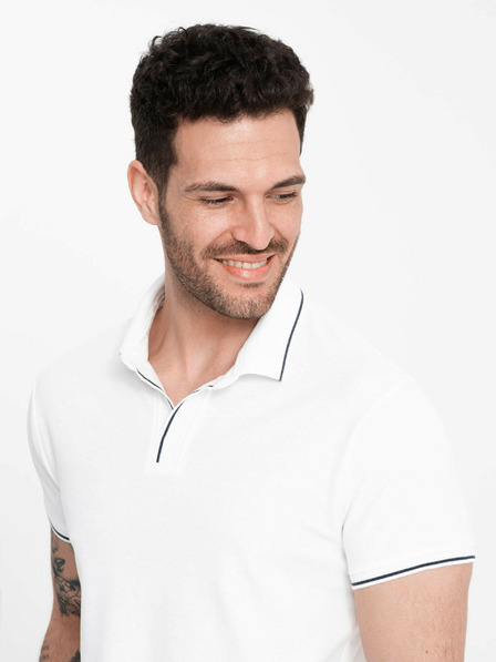 Ombre Clothing Bílé pánské polo tričko bez knoflíků Ombre Clothing