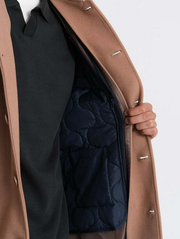 Ombre Clothing Pánský jednořadý kabát s límcem a spodním pláštěm Ombre Clothing