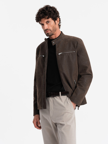 Ombre Clothing Pánská retro motorkářská bunda se stojáčkem Ombre Clothing V1 OM-JAFL-0197