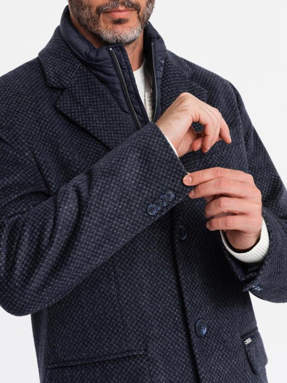 Ombre Clothing Pánský vlněný kabát bez knoflíků Ombre Clothing V1 OM-COWC-0121