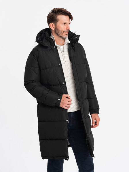 Ombre Clothing Pánská prošívaná dlouhá bunda s odepínací kapucí Ombre Clothing