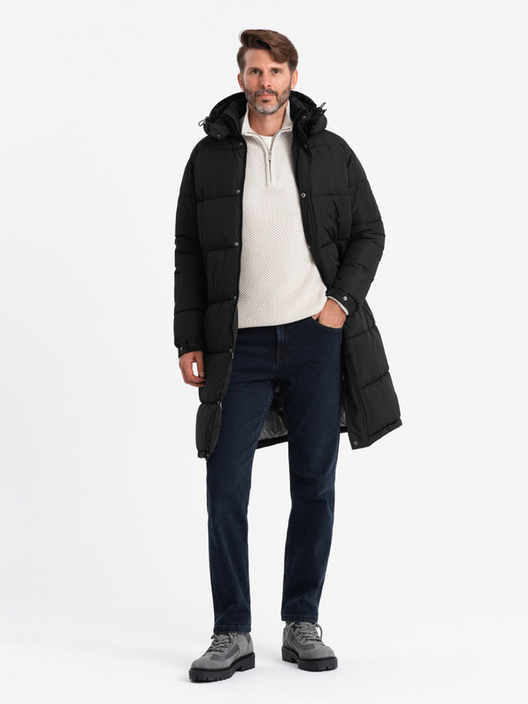 Ombre Clothing Pánská prošívaná dlouhá bunda s odepínací kapucí Ombre Clothing