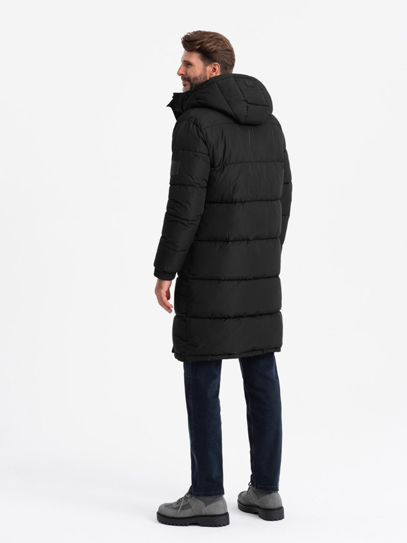 Ombre Clothing Pánská prošívaná dlouhá bunda s odepínací kapucí Ombre Clothing