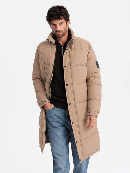 Ombre Clothing Pánská prošívaná dlouhá bunda s odepínací kapucí Ombre Clothing