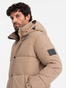 Ombre Clothing Pánská prošívaná dlouhá bunda s odepínací kapucí Ombre Clothing