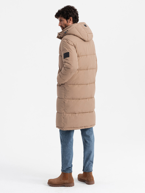 Ombre Clothing Pánská prošívaná dlouhá bunda s odepínací kapucí Ombre Clothing