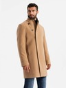 Ombre Clothing Pánský kabát s asymetrickým zapínáním a vysokým límcem světle hnědý Ombre Clothing