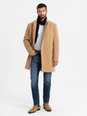 Ombre Clothing Pánský kabát s asymetrickým zapínáním a vysokým límcem světle hnědý Ombre Clothing