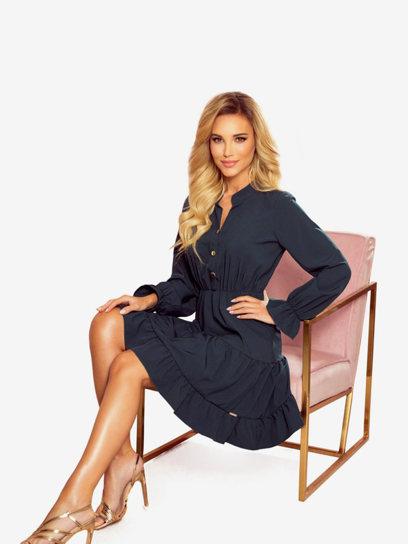 numoco Zelené šaty s volánky a zlatými knoflíky Numoco