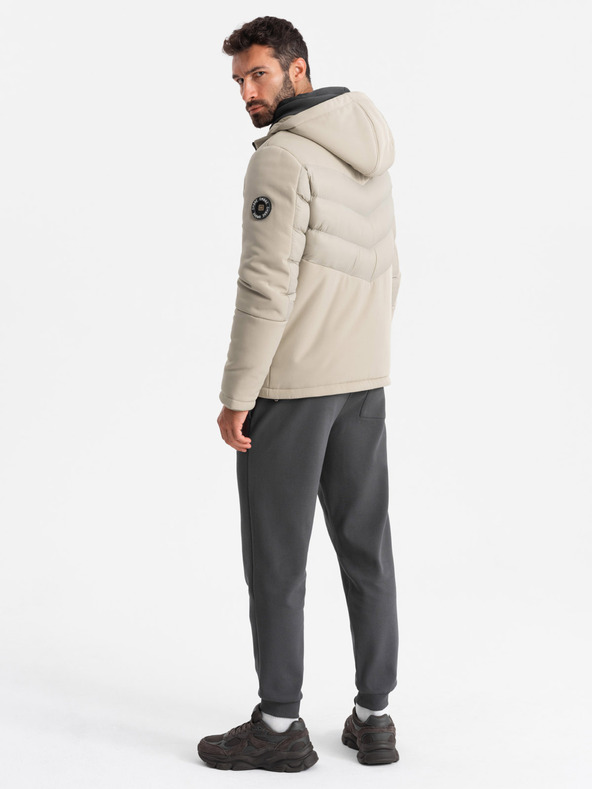 Ombre Clothing Pánská kombinovaná prošívaná bunda s vysokým límcem béžová Ombre Clothing