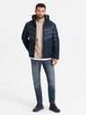 Ombre Clothing Pánská prošívaná kombinovaná bunda s vysokým límcem tmavě modrá Ombre Clothing