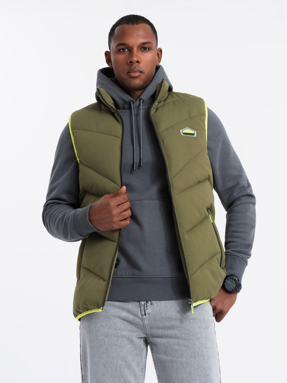Ombre Clothing Pánská prošívaná vestas neonovými akcenty Ombre Clothing