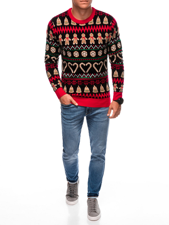 Edoti Pánský vánoční svetr s norskými perníčky černo-hnědý EDOTI