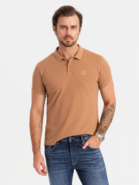 Ombre Clothing Pánská bavlněná polokošile BASIC - bílá/bílá/světle hnědá V6 OM-POBS-0133 Ombre Clothing