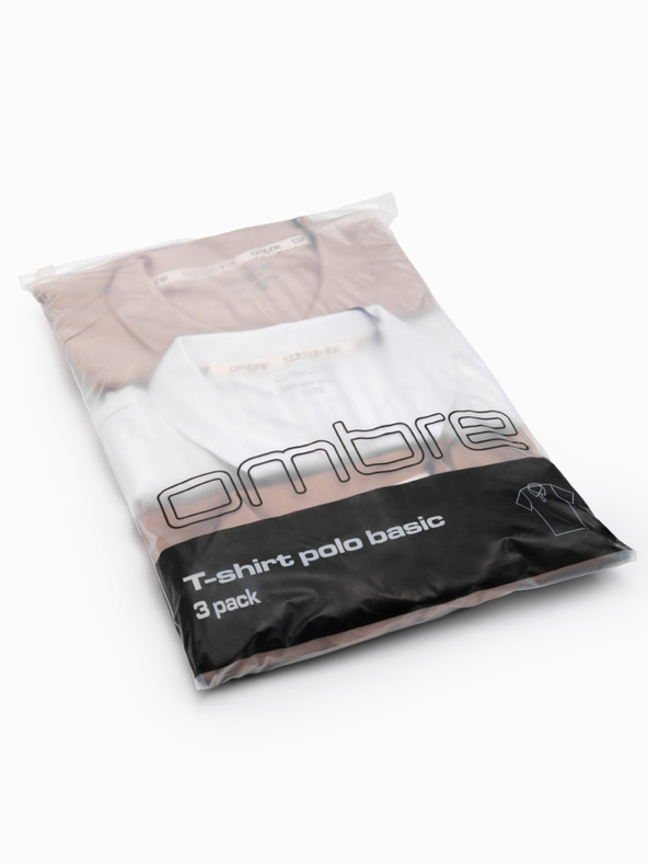 Ombre Clothing Pánská bavlněná polokošile BASIC - bílá/bílá/světle hnědá V6 OM-POBS-0133 Ombre Clothing