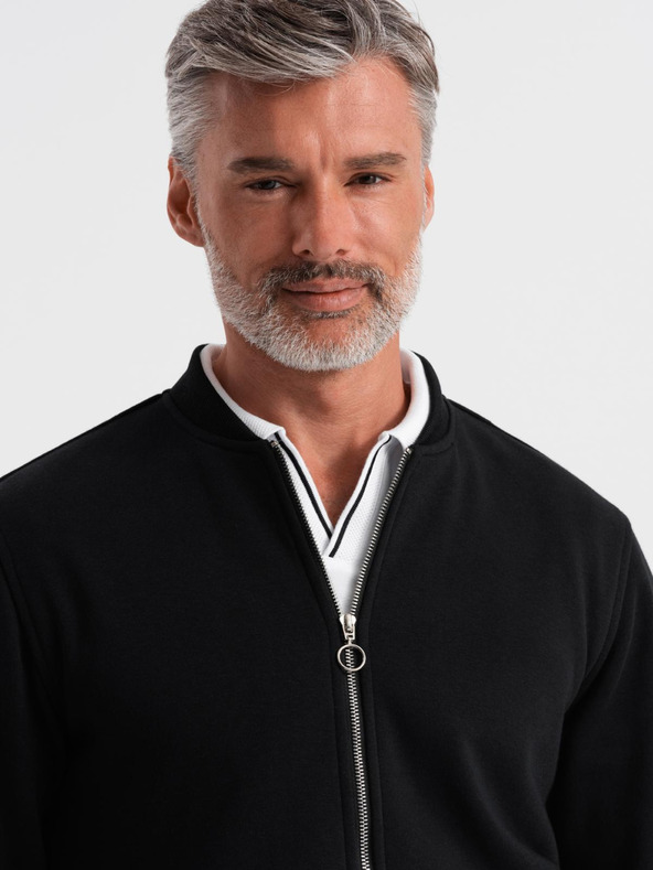 Ombre Clothing Pánská bavlněná strečová mikina bomber černá Ombre Clothing