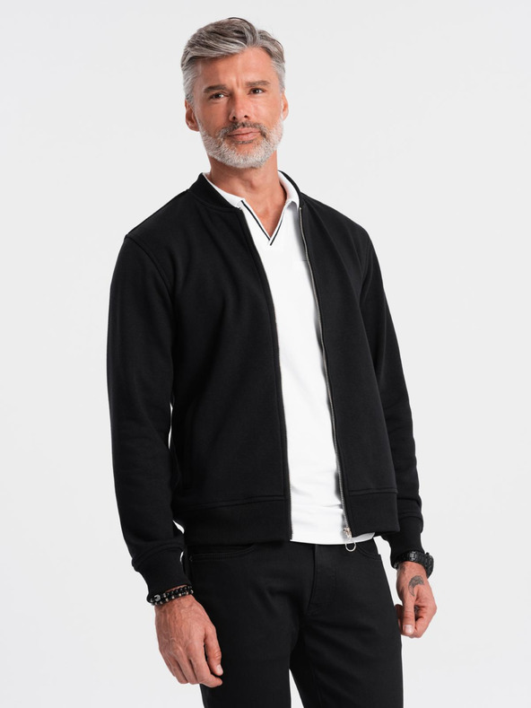 Ombre Clothing Pánská bavlněná strečová mikina bomber černá Ombre Clothing